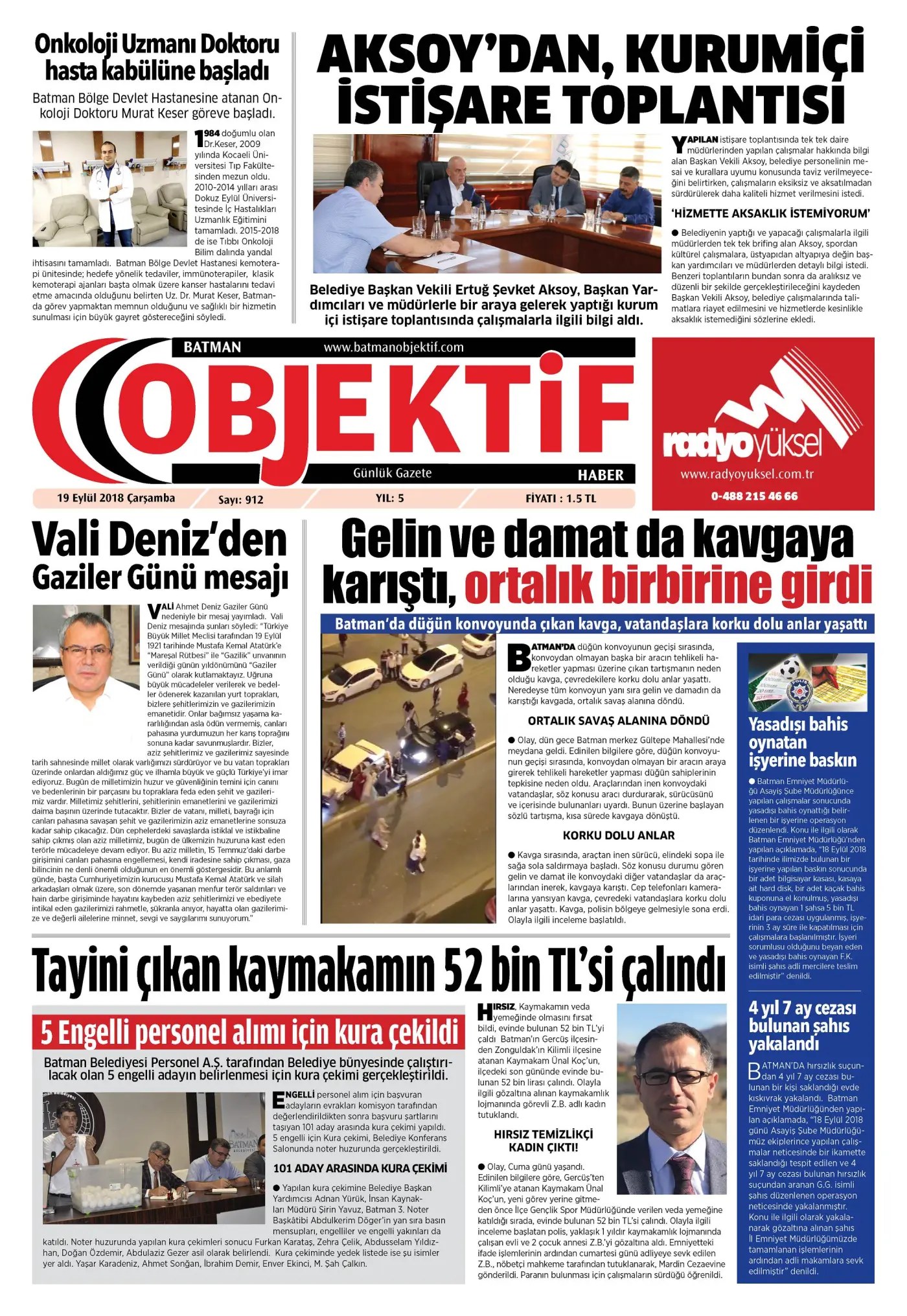 18.09.2018 tarihli sayı, 1. sayfa