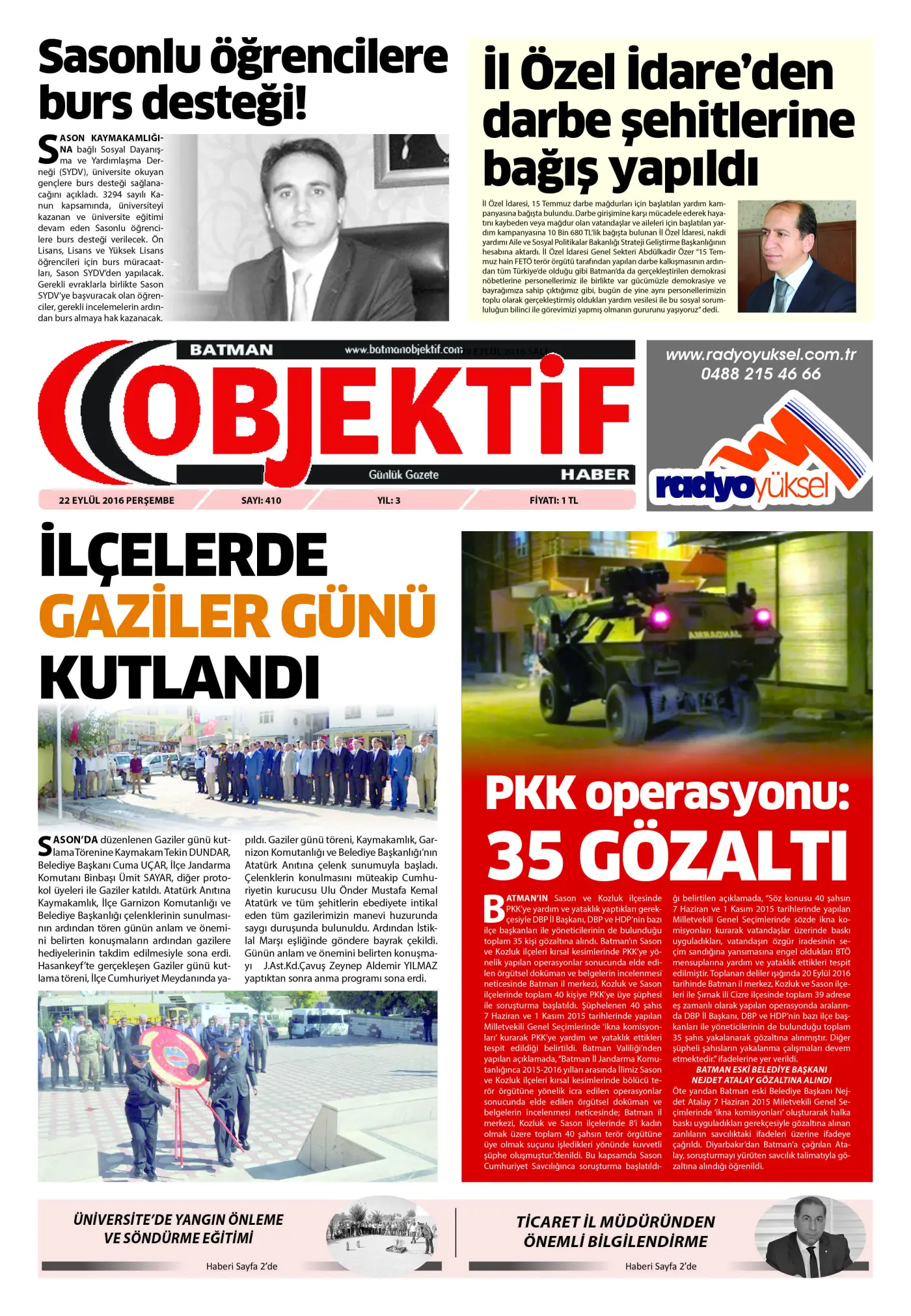 21.09.2016 tarihli sayı, 1. sayfa