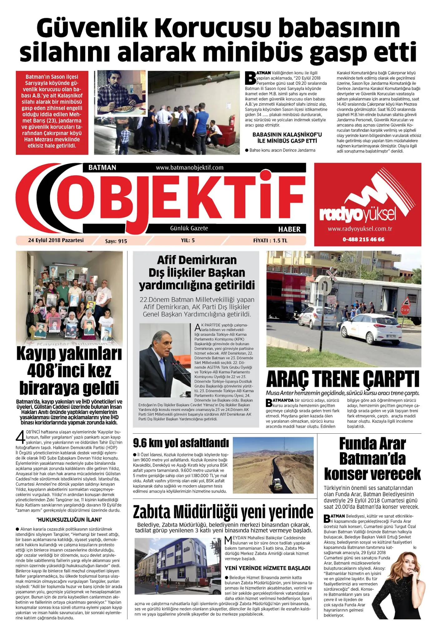 23.09.2018 tarihli sayı, 1. sayfa