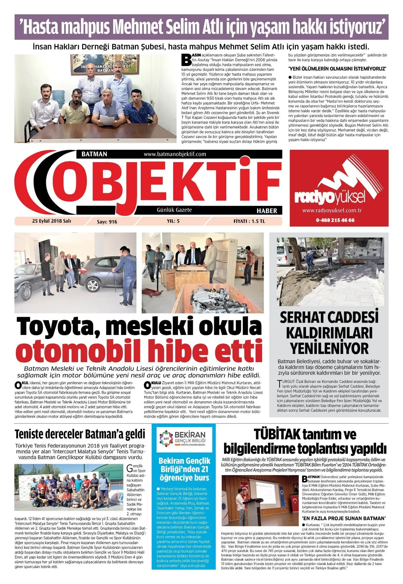 25.09.2018 tarihli sayı, 1. sayfa
