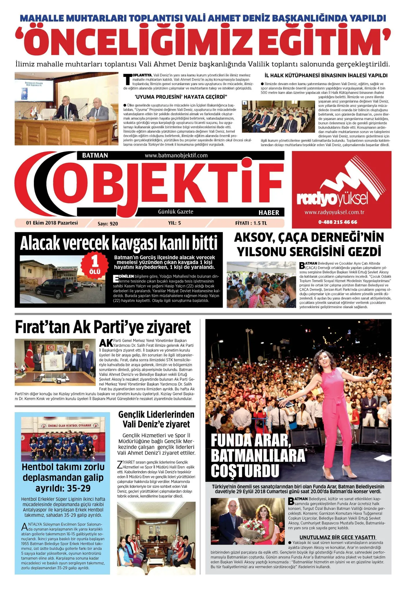 30.09.2018 tarihli sayı, 1. sayfa