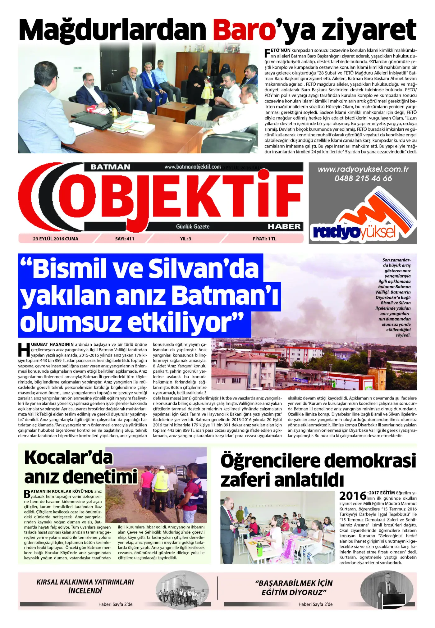 24.09.2016 tarihli sayı, 1. sayfa