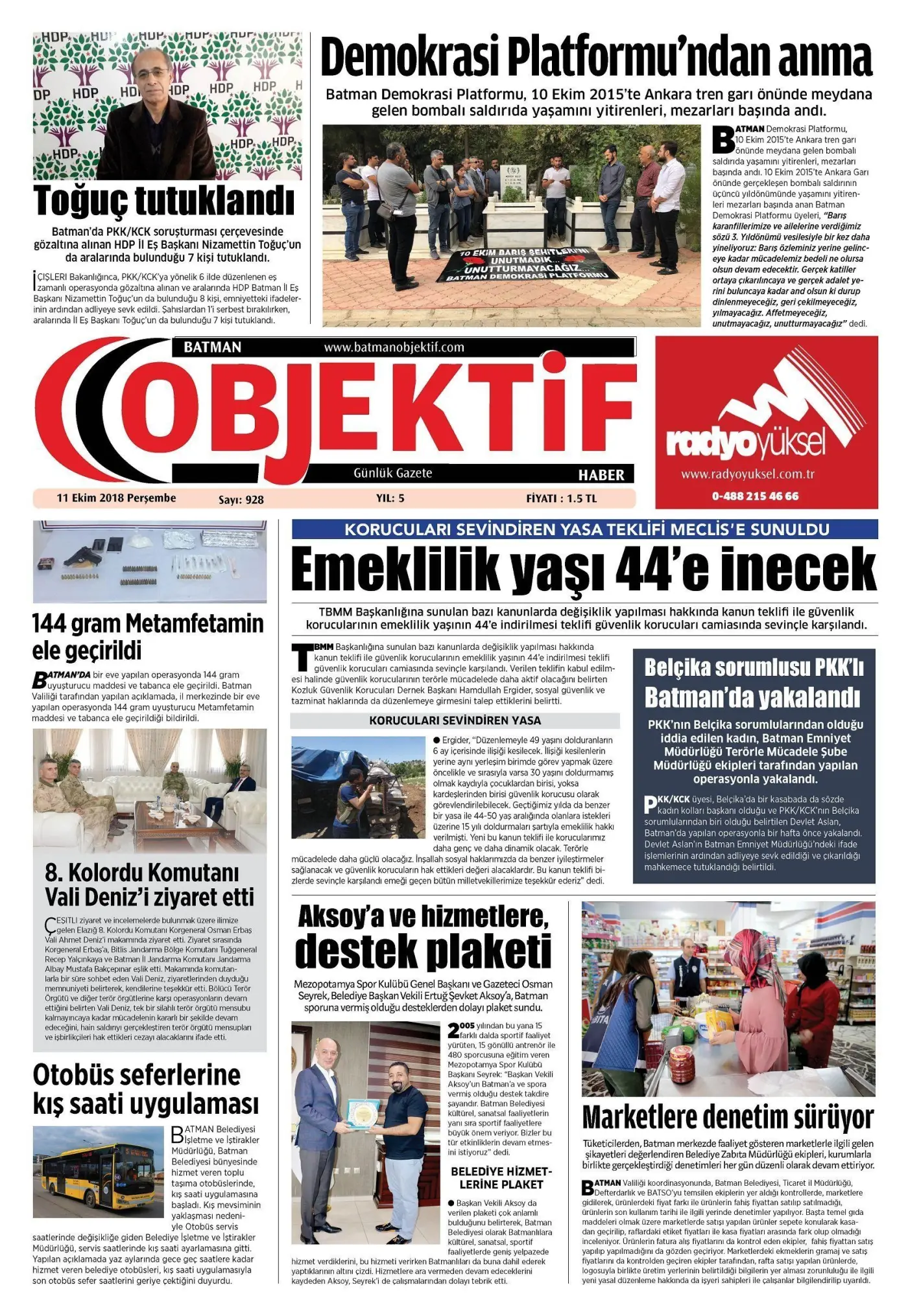 10.10.2018 tarihli sayı, 1. sayfa