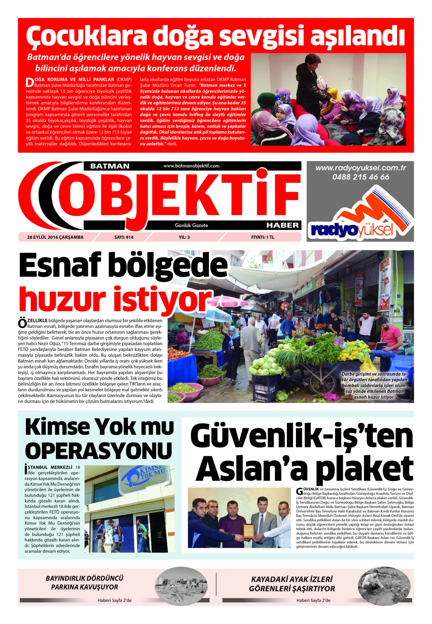 27.09.2016 tarihli sayı, 1. sayfa