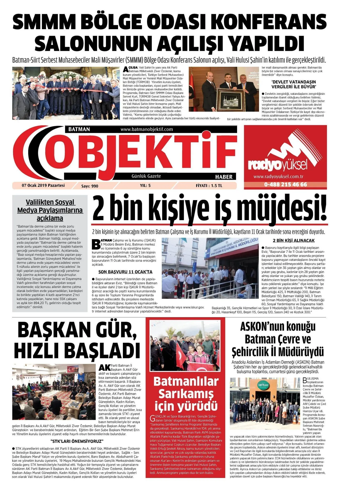 06.01.2019 tarihli sayı, 1. sayfa