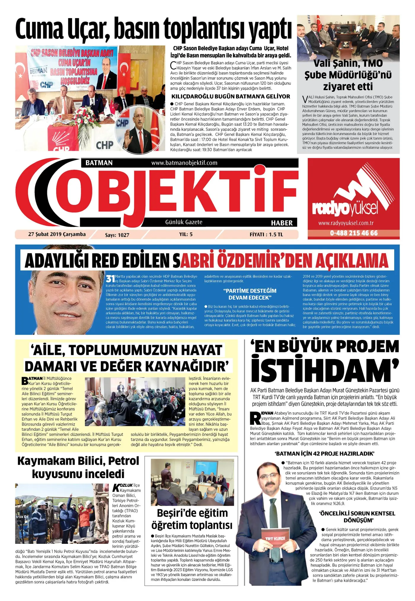 26.02.2019 tarihli sayı, 1. sayfa