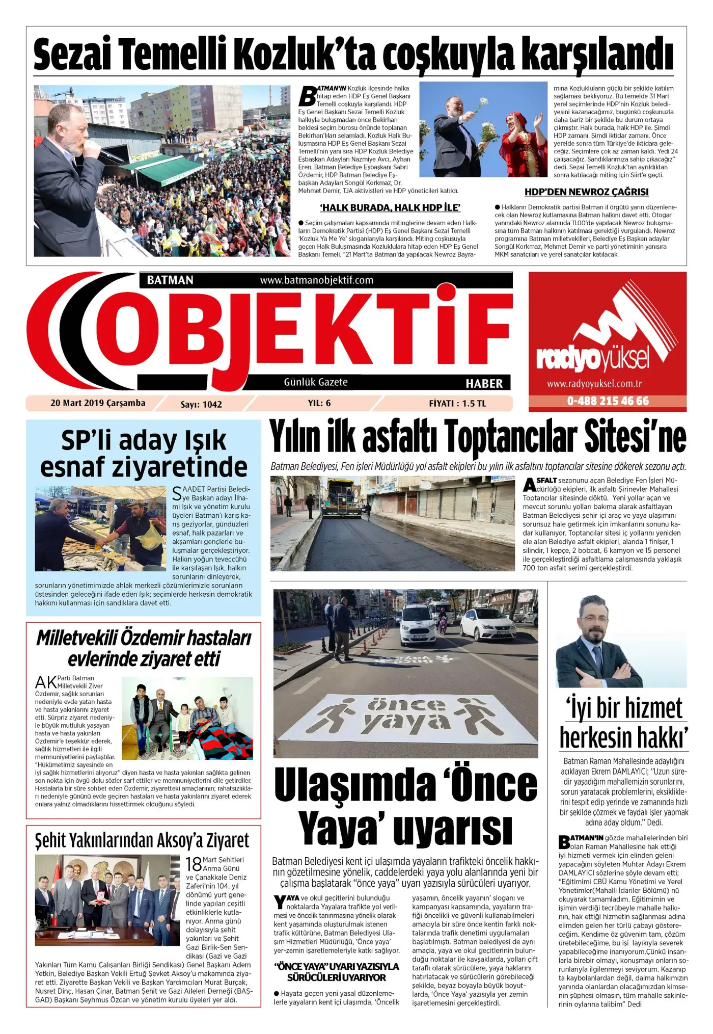 19.03.2019 tarihli sayı, 1. sayfa