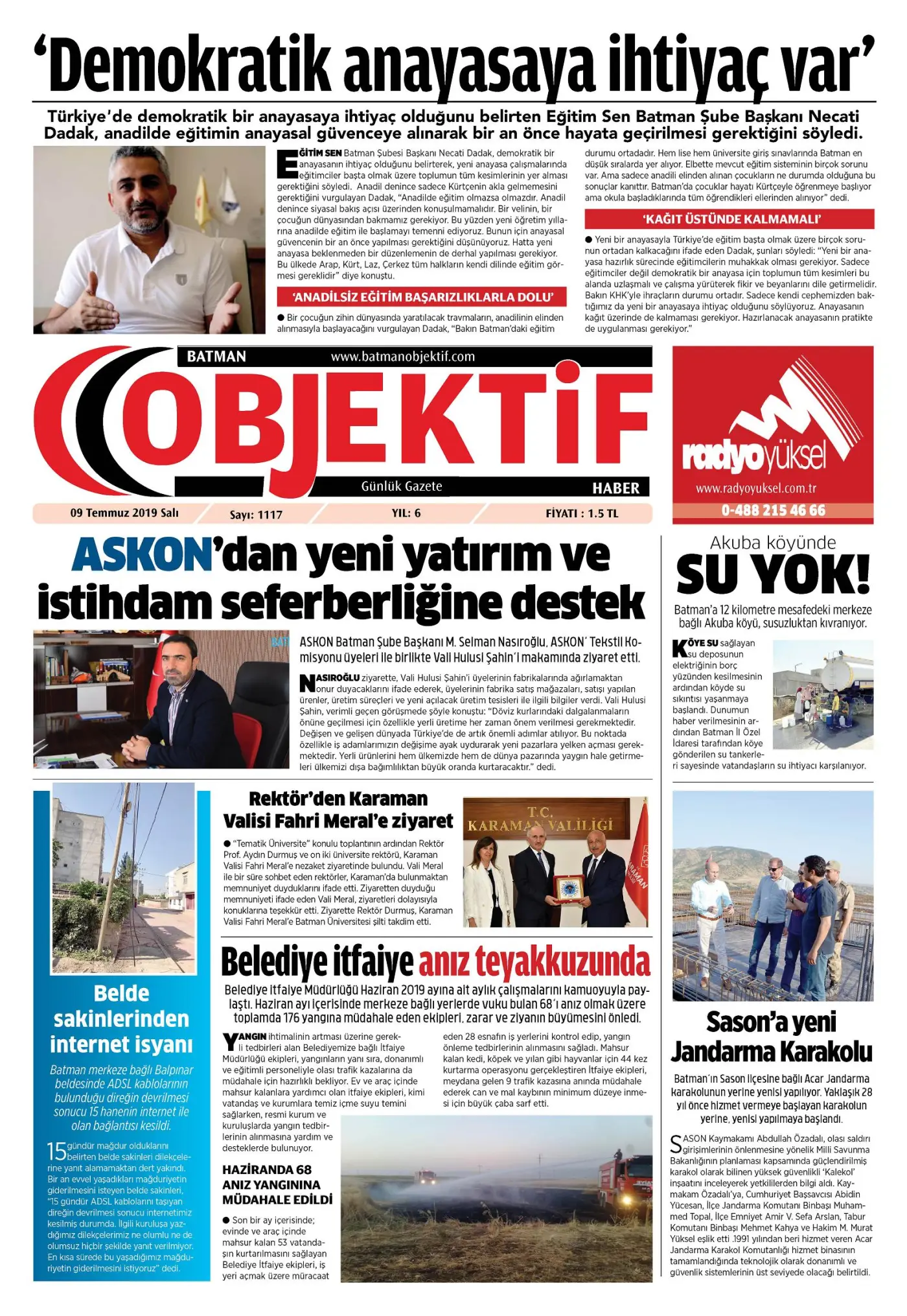 08.07.2019 tarihli sayı, 1. sayfa