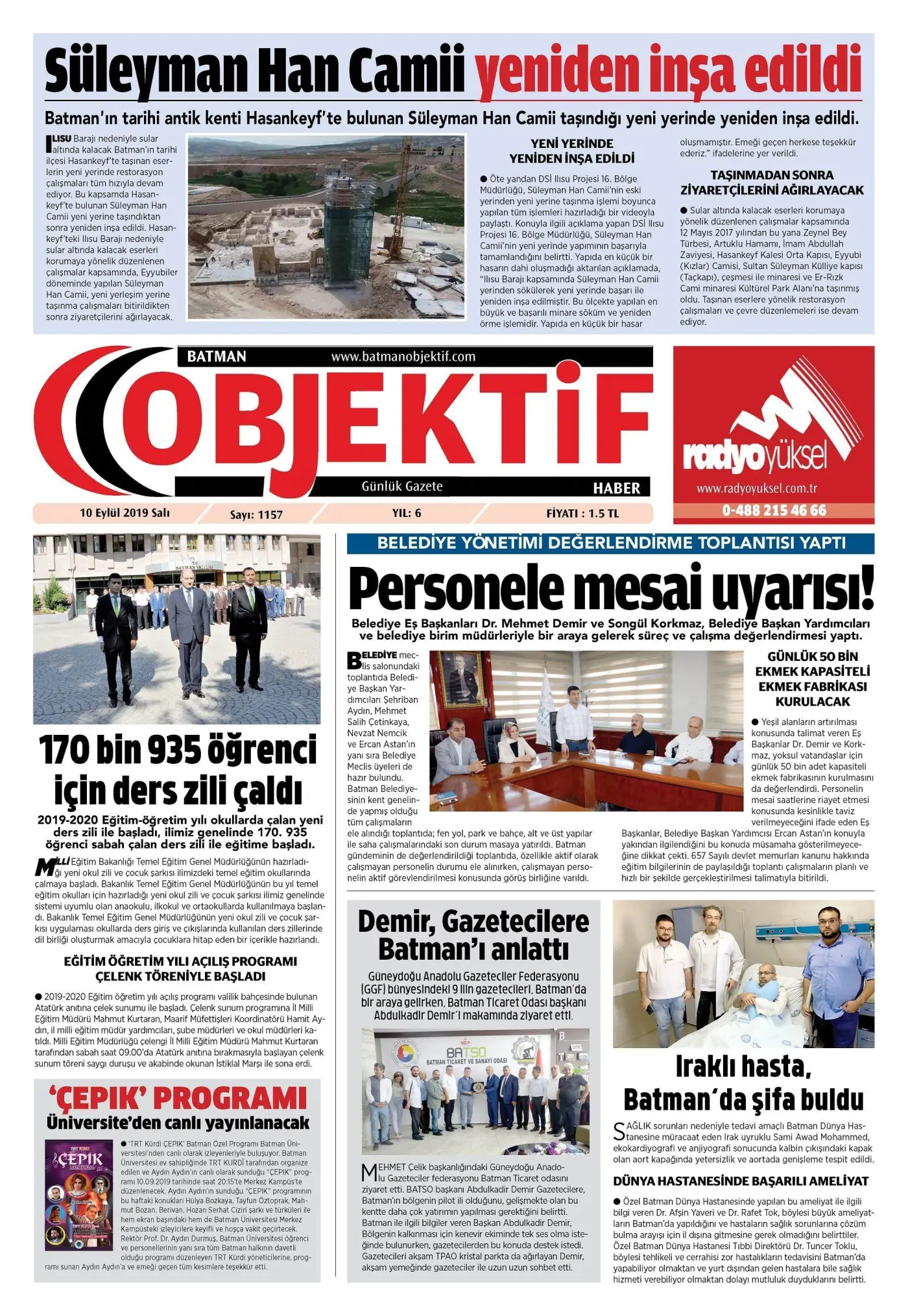 09.09.2019 tarihli sayı, 1. sayfa