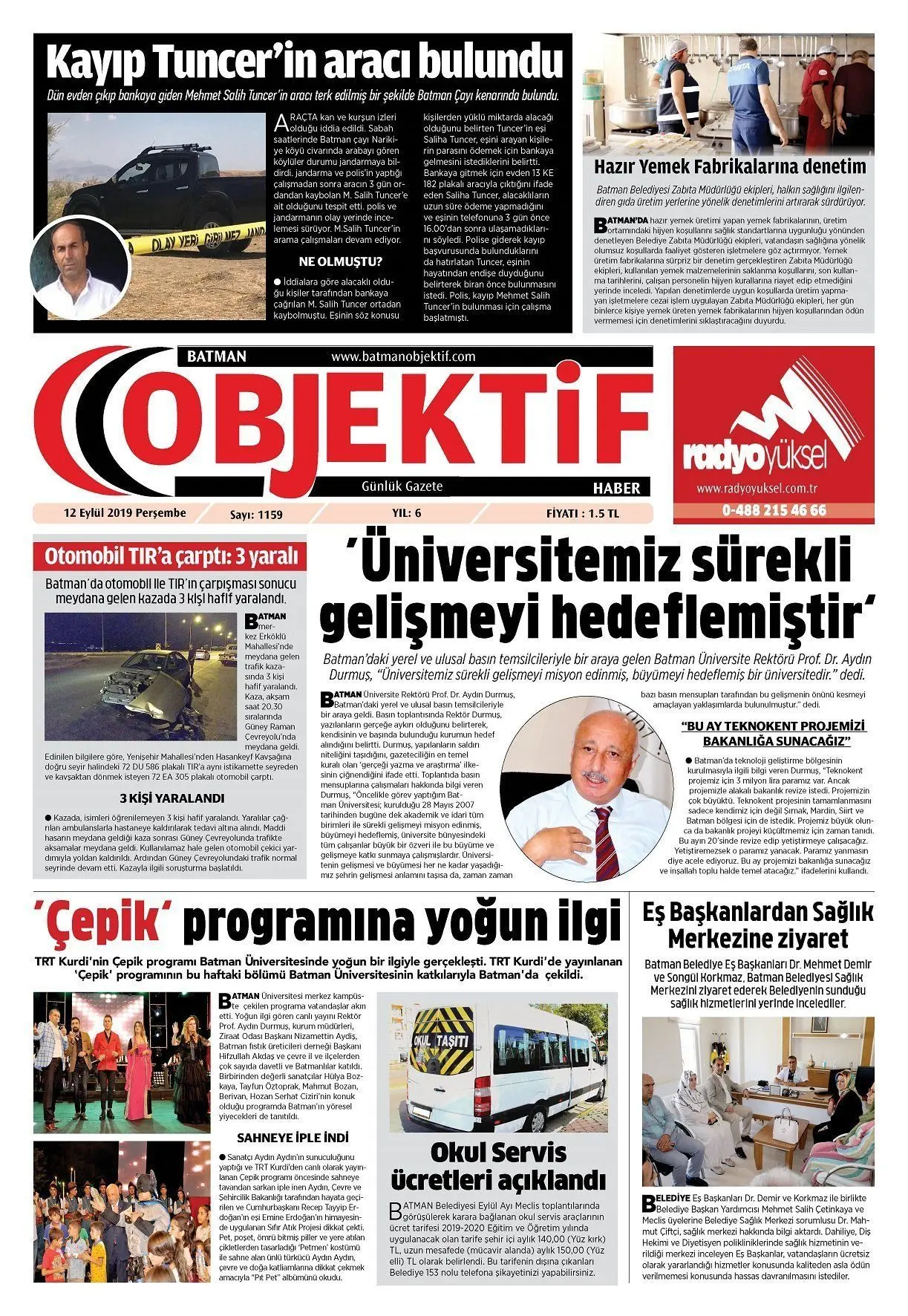 11.09.2019 tarihli sayı, 1. sayfa