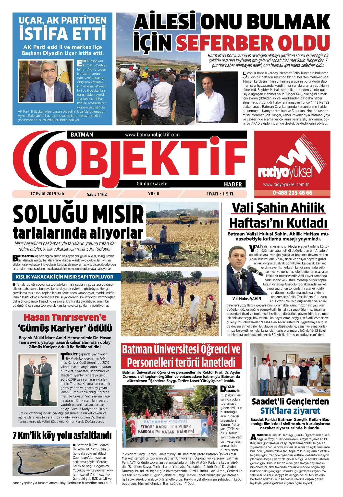 16.09.2019 tarihli sayı, 1. sayfa