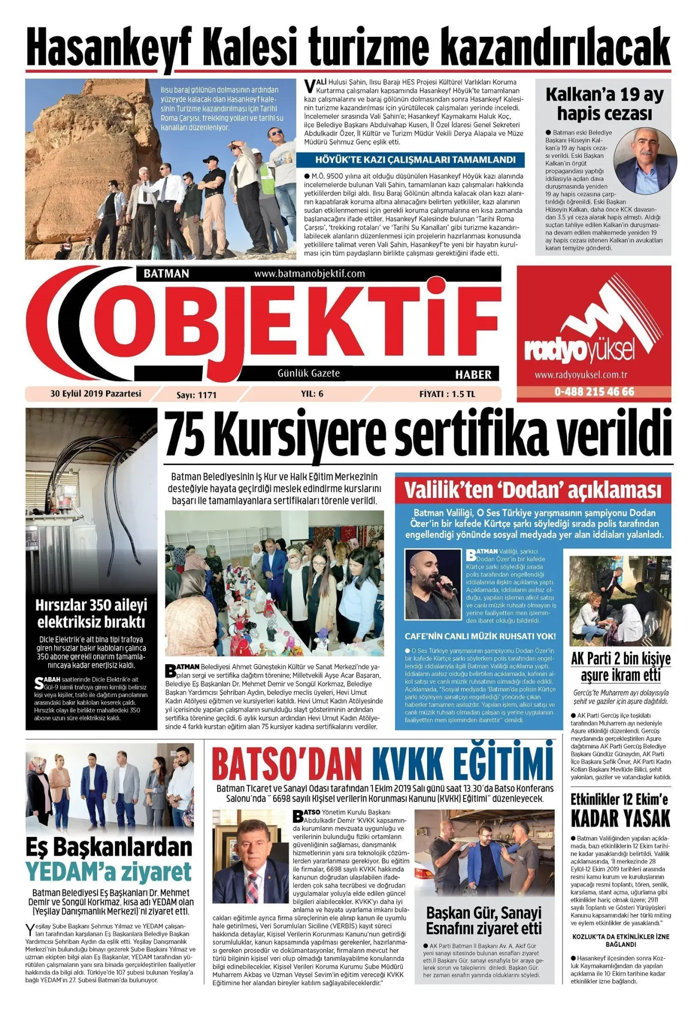29.09.2019 tarihli sayı, 1. sayfa
