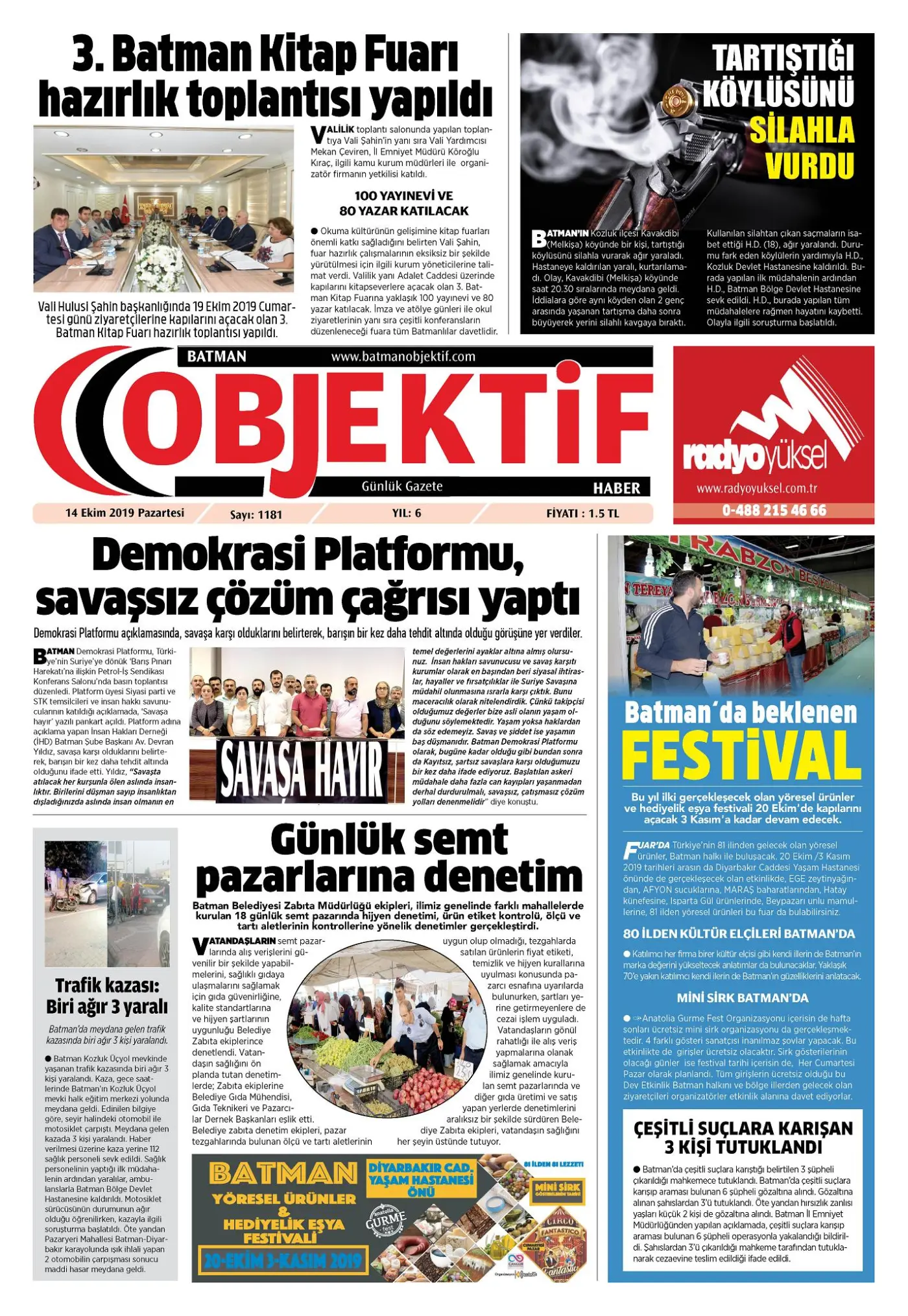 13.10.2019 tarihli sayı, 1. sayfa