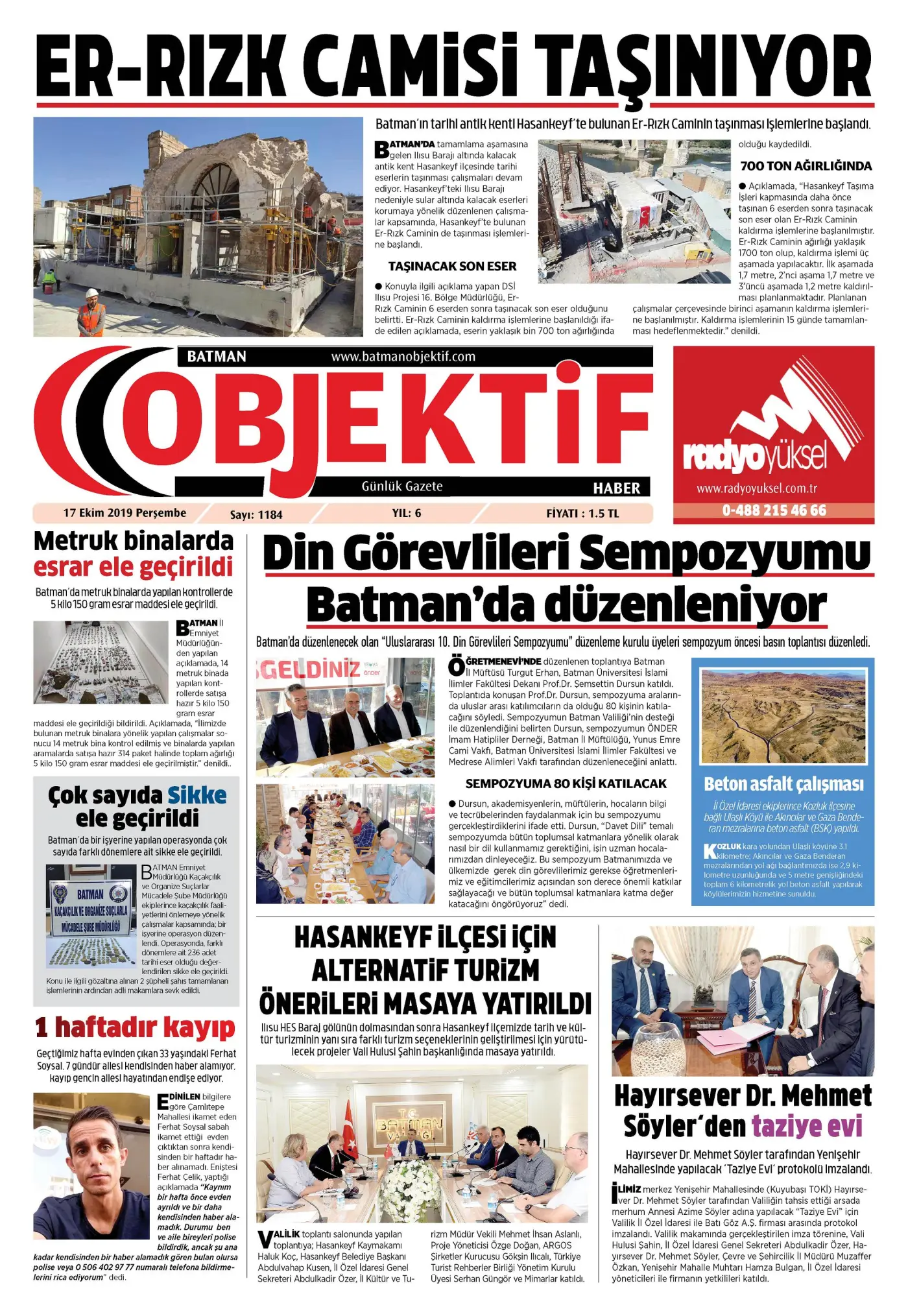 17.10.2019 tarihli sayı, 1. sayfa
