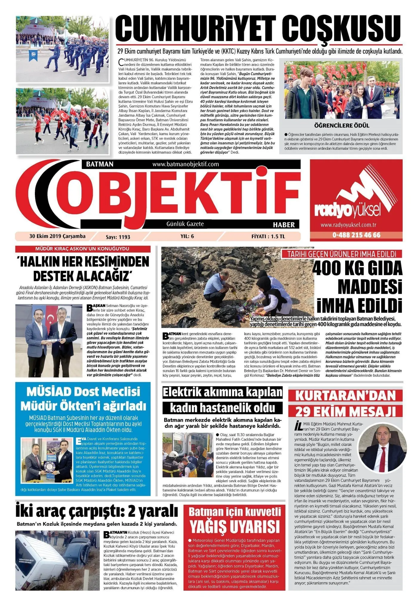 29.10.2019 tarihli sayı, 1. sayfa
