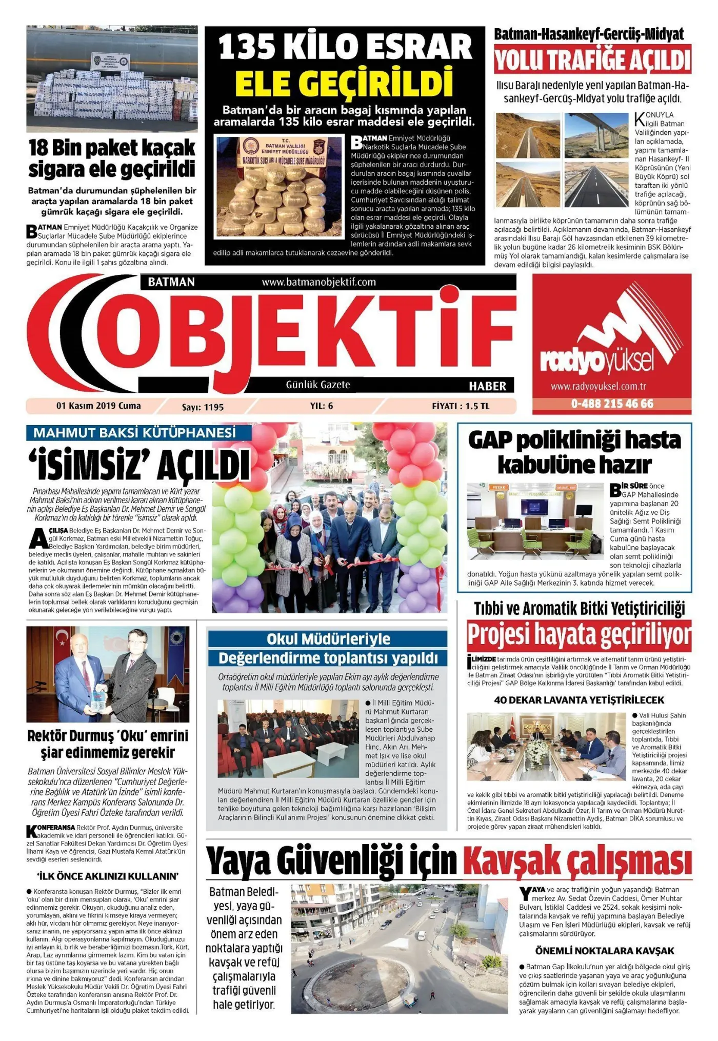 01.11.2019 tarihli sayı, 1. sayfa
