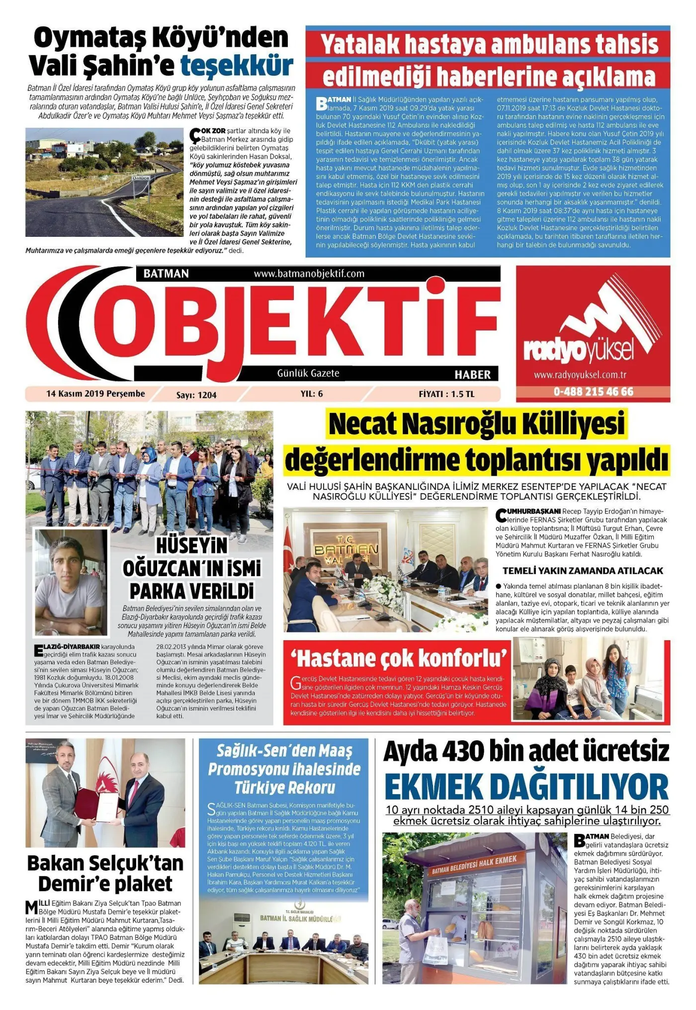 14.11.2019 tarihli sayı, 1. sayfa