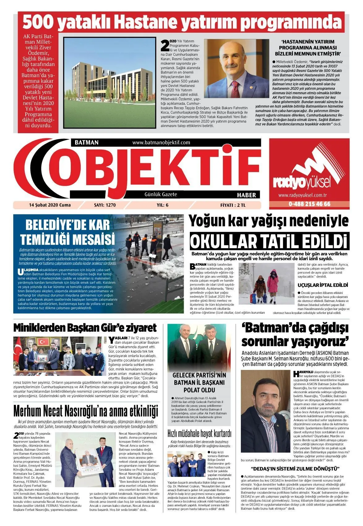 14.02.2020 tarihli sayı, 1. sayfa