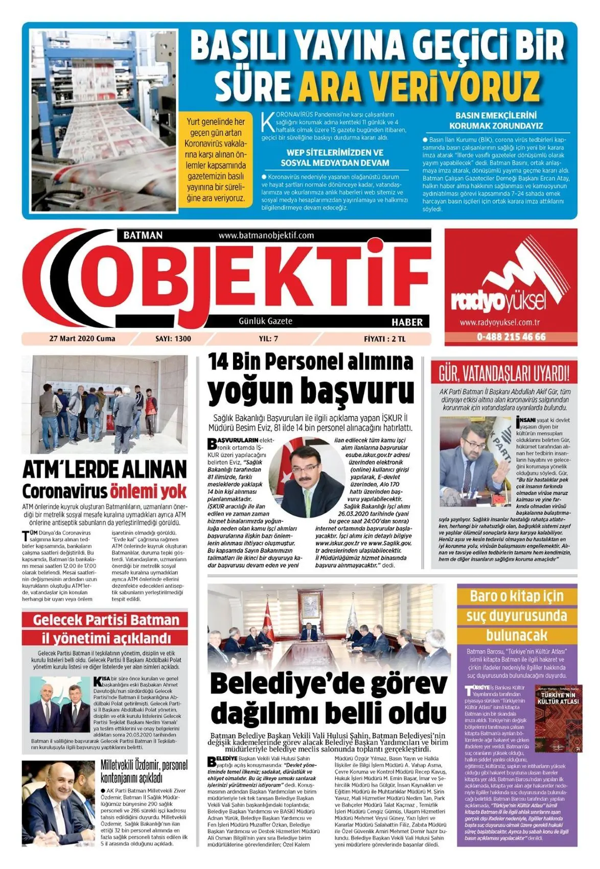 28.03.2020 tarihli sayı, 1. sayfa