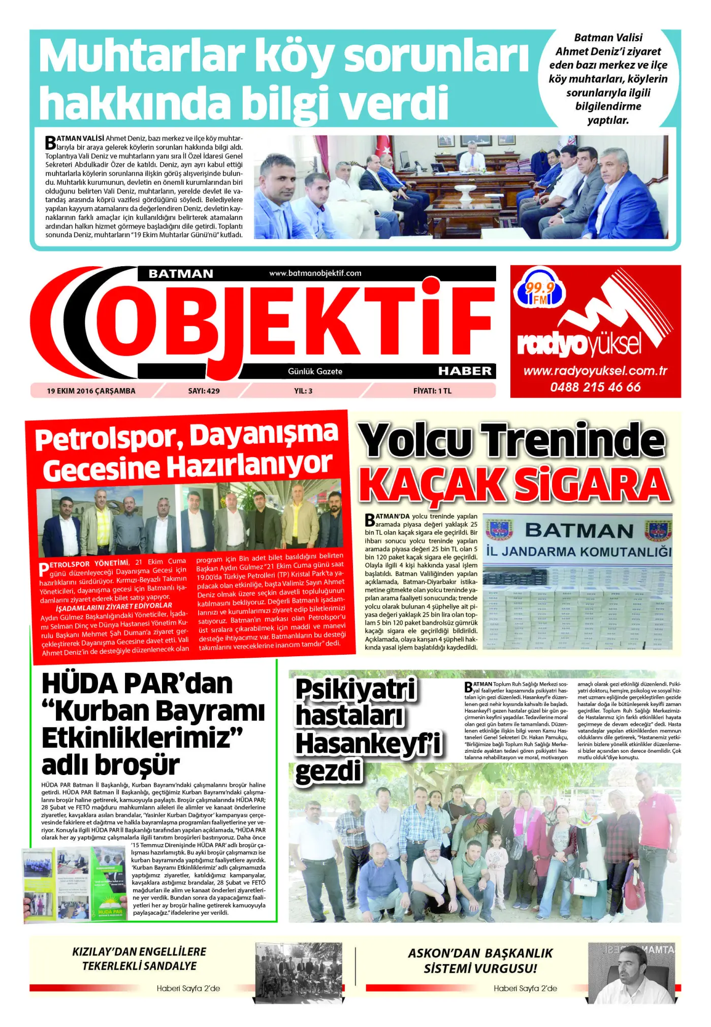 19.10.2016 tarihli sayı, 1. sayfa