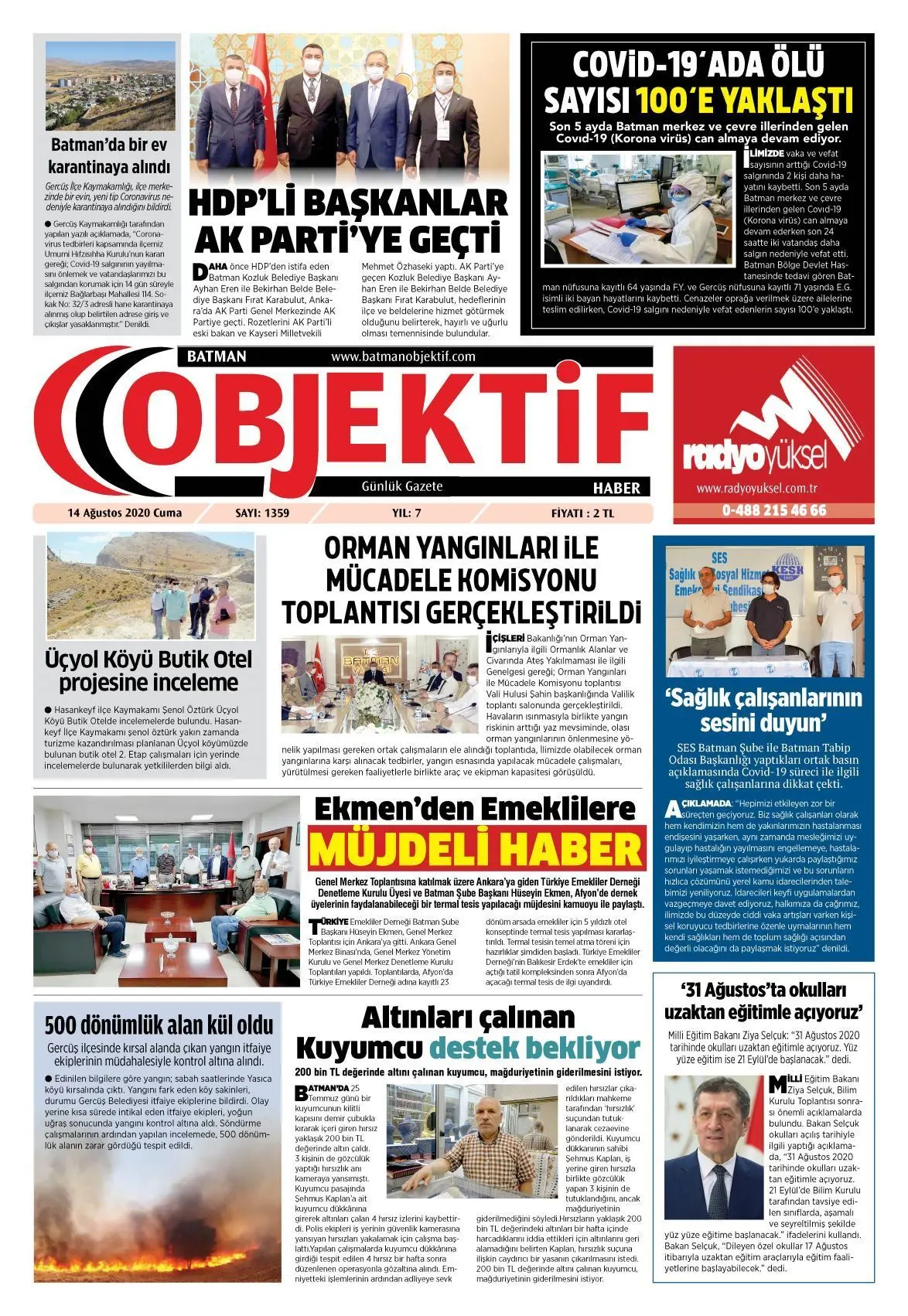13.08.2020 tarihli sayı, 1. sayfa