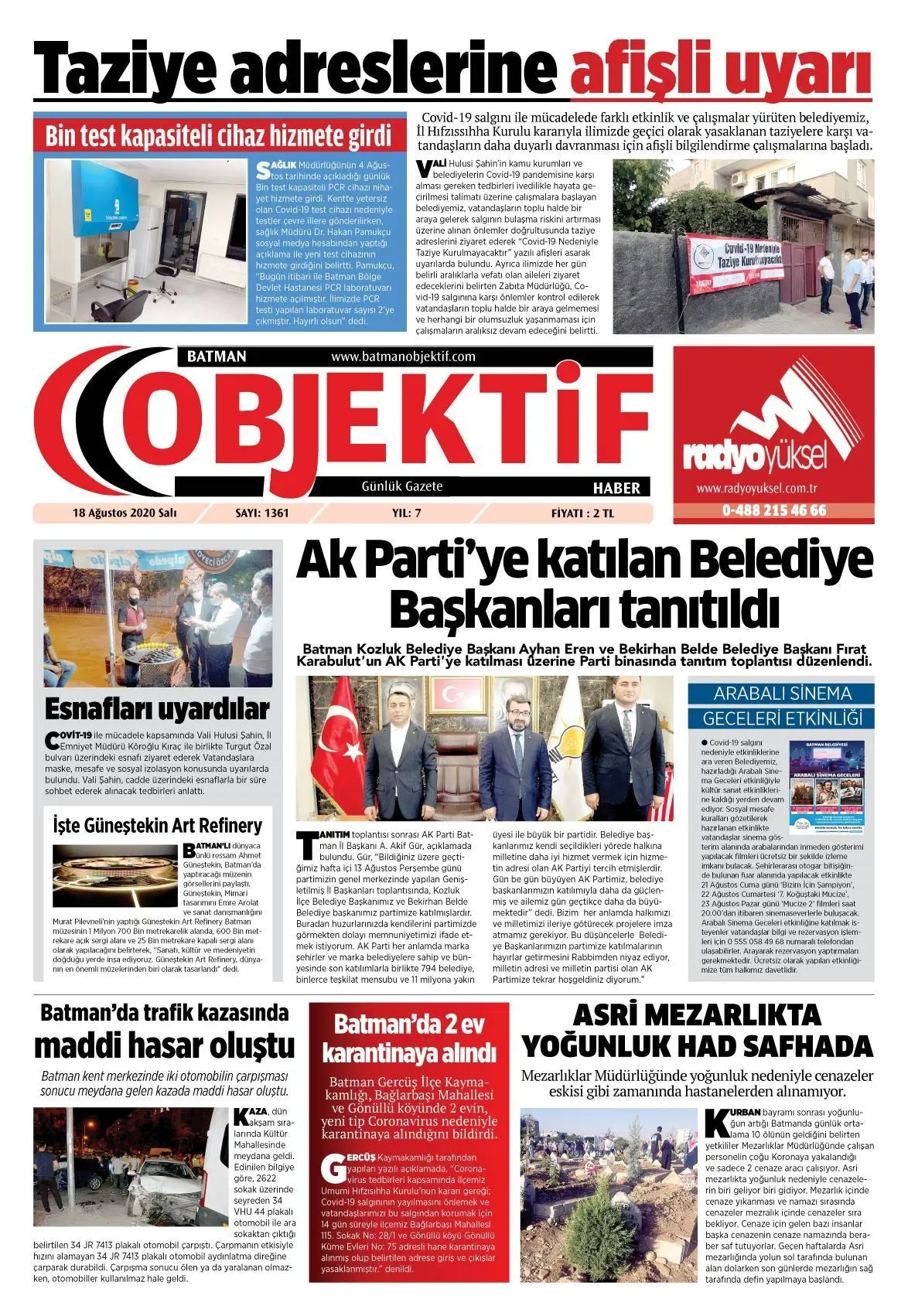 18.08.2020 tarihli sayı, 1. sayfa