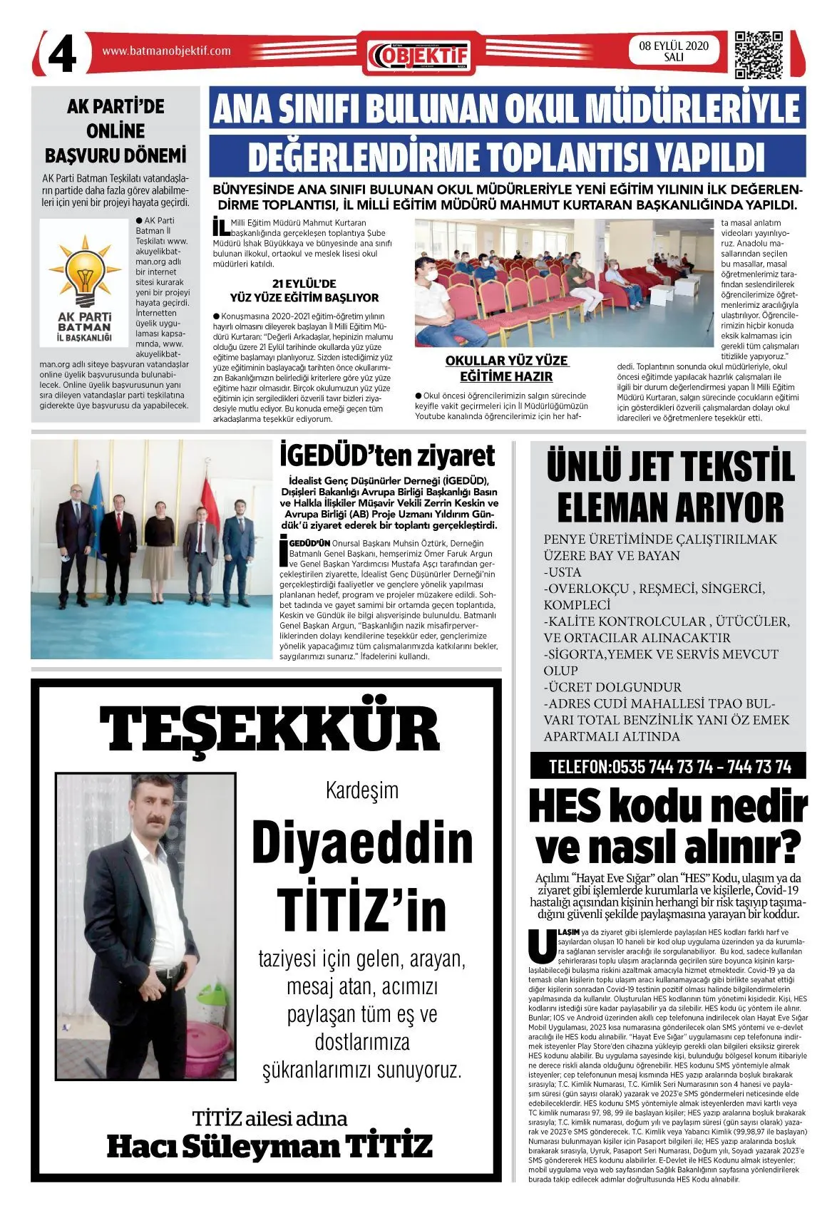 08.09.2020 tarihli sayı, 4. sayfa