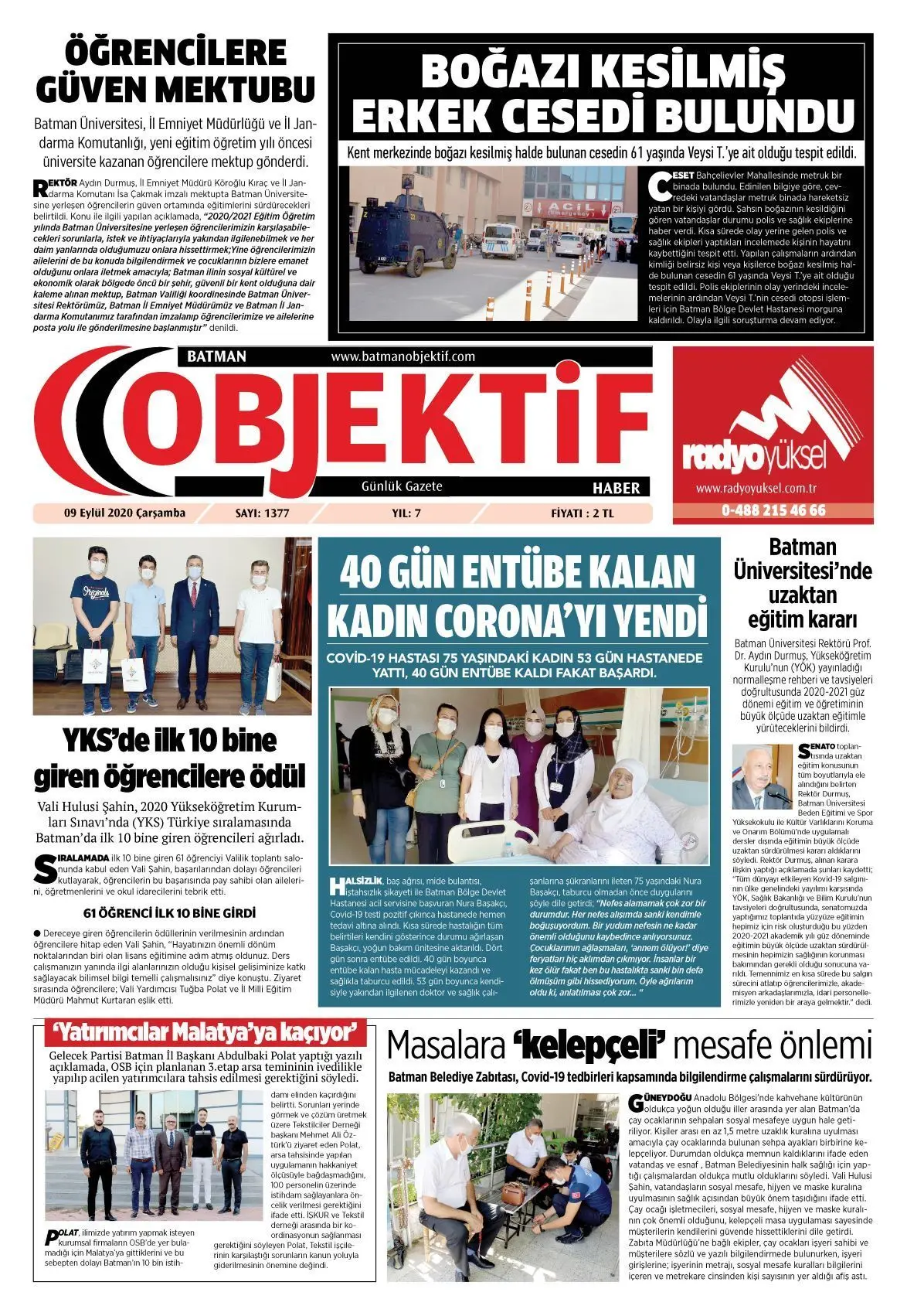 09.09.2020 tarihli sayı, 1. sayfa