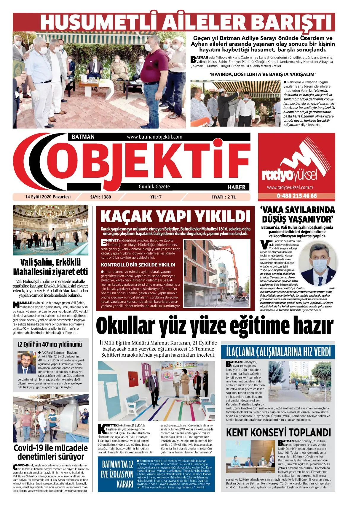 13.09.2020 tarihli sayı, 1. sayfa
