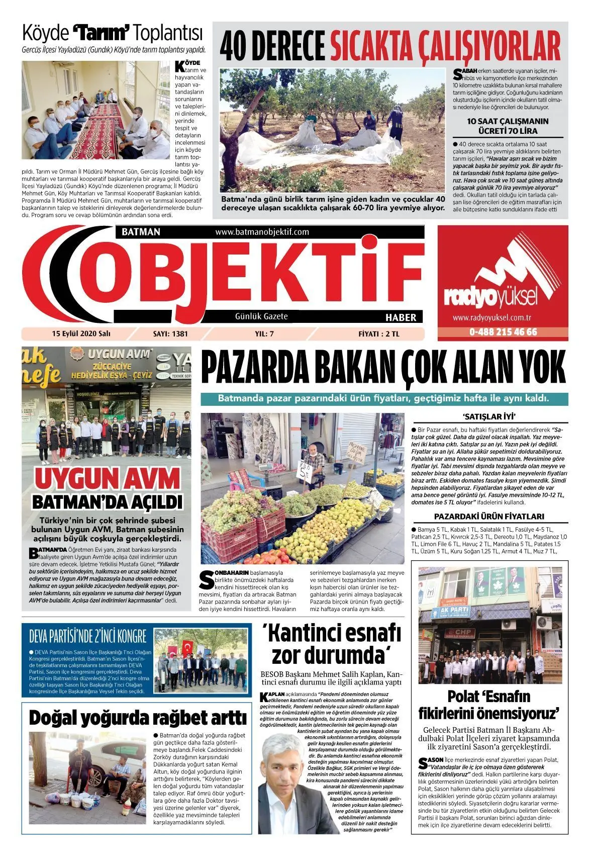 14.09.2020 tarihli sayı, 1. sayfa