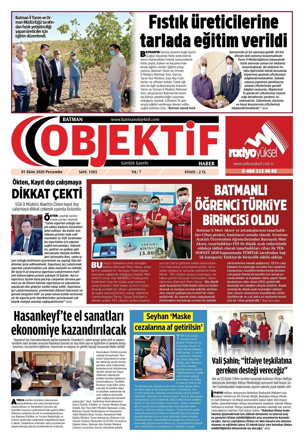 01.10.2020 tarihli sayı, 1. sayfa