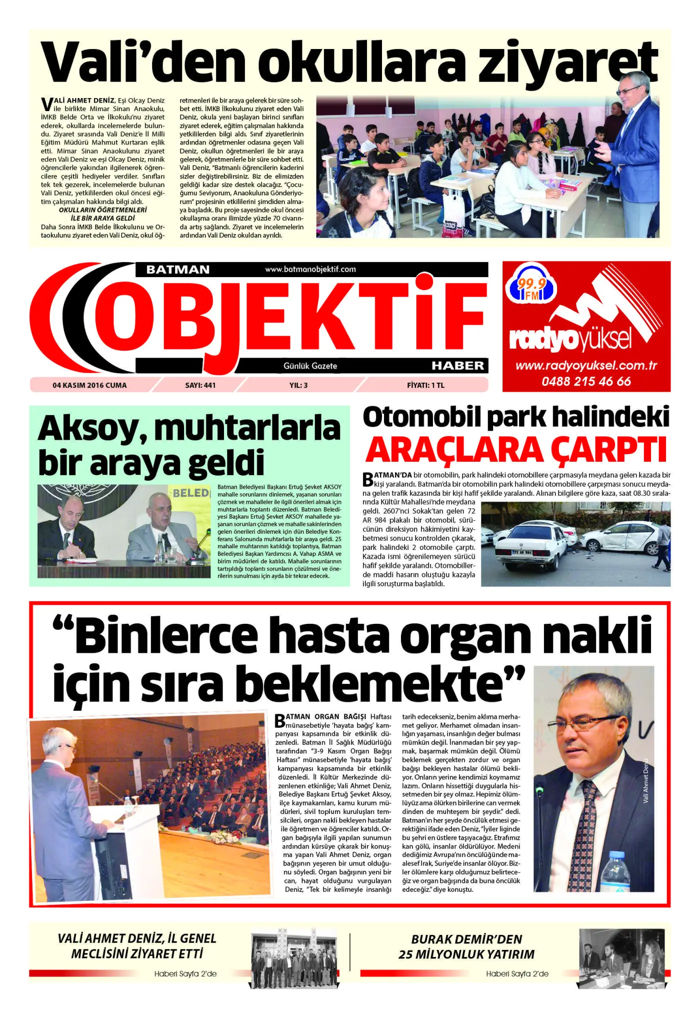 03.11.2016 tarihli sayı, 1. sayfa