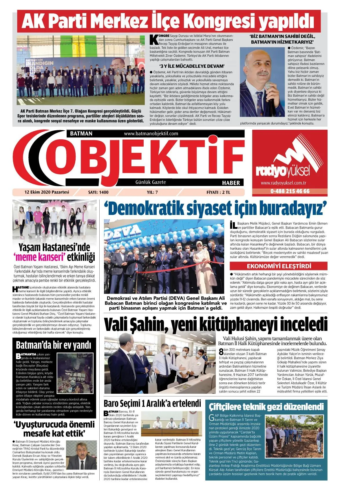 12.10.2020 tarihli sayı, 1. sayfa