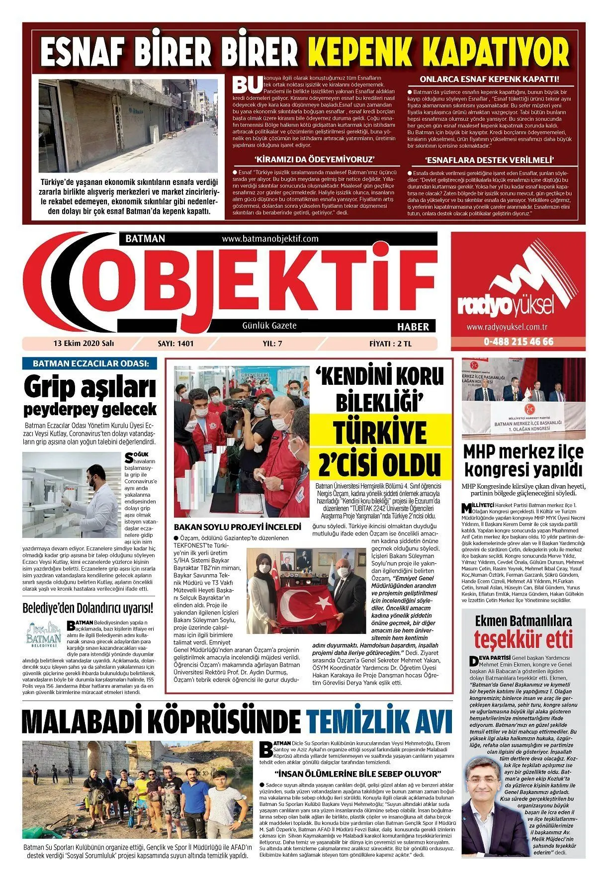 13.10.2020 tarihli sayı, 1. sayfa