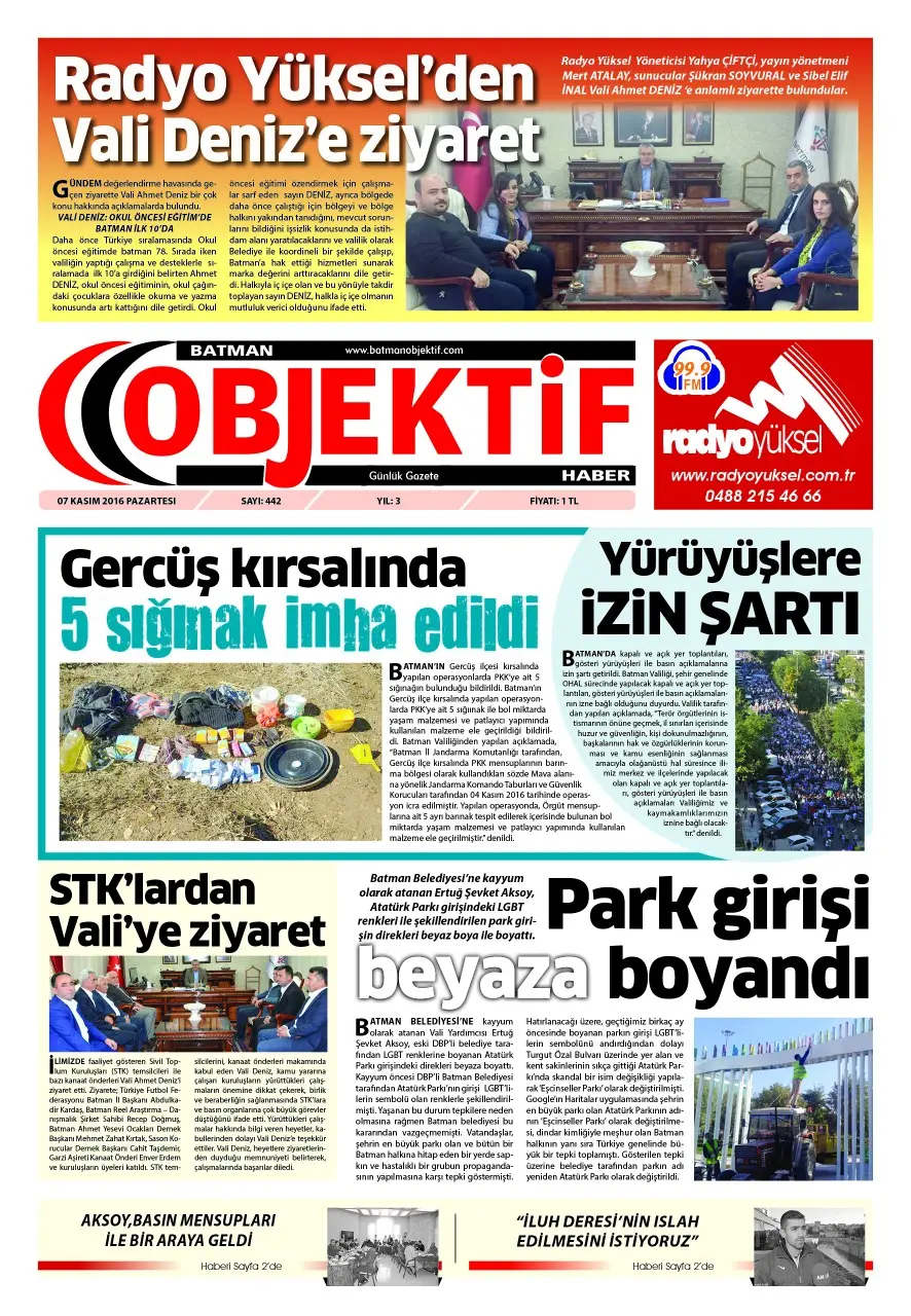 07.11.2016 tarihli sayı, 1. sayfa