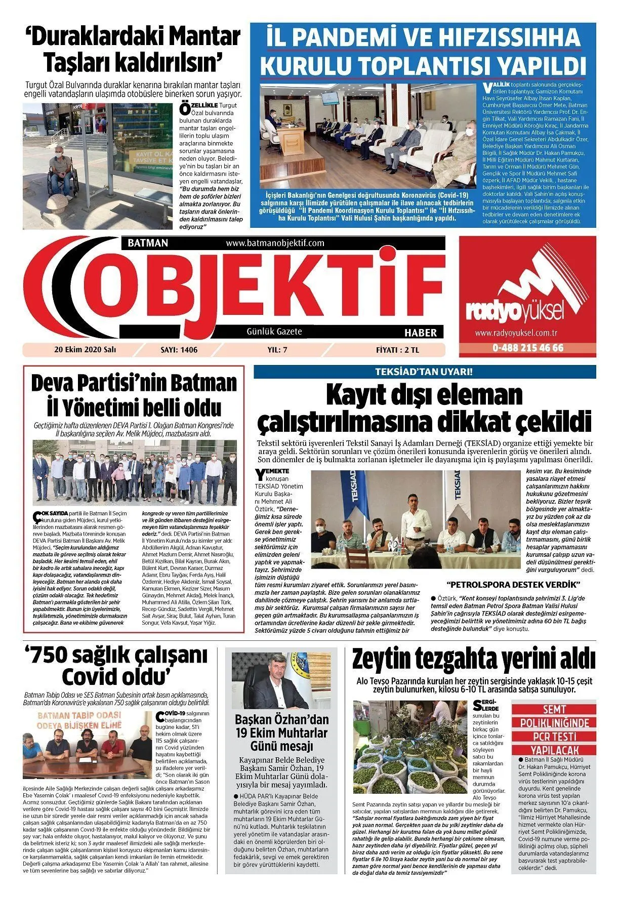 20.10.2020 tarihli sayı, 1. sayfa
