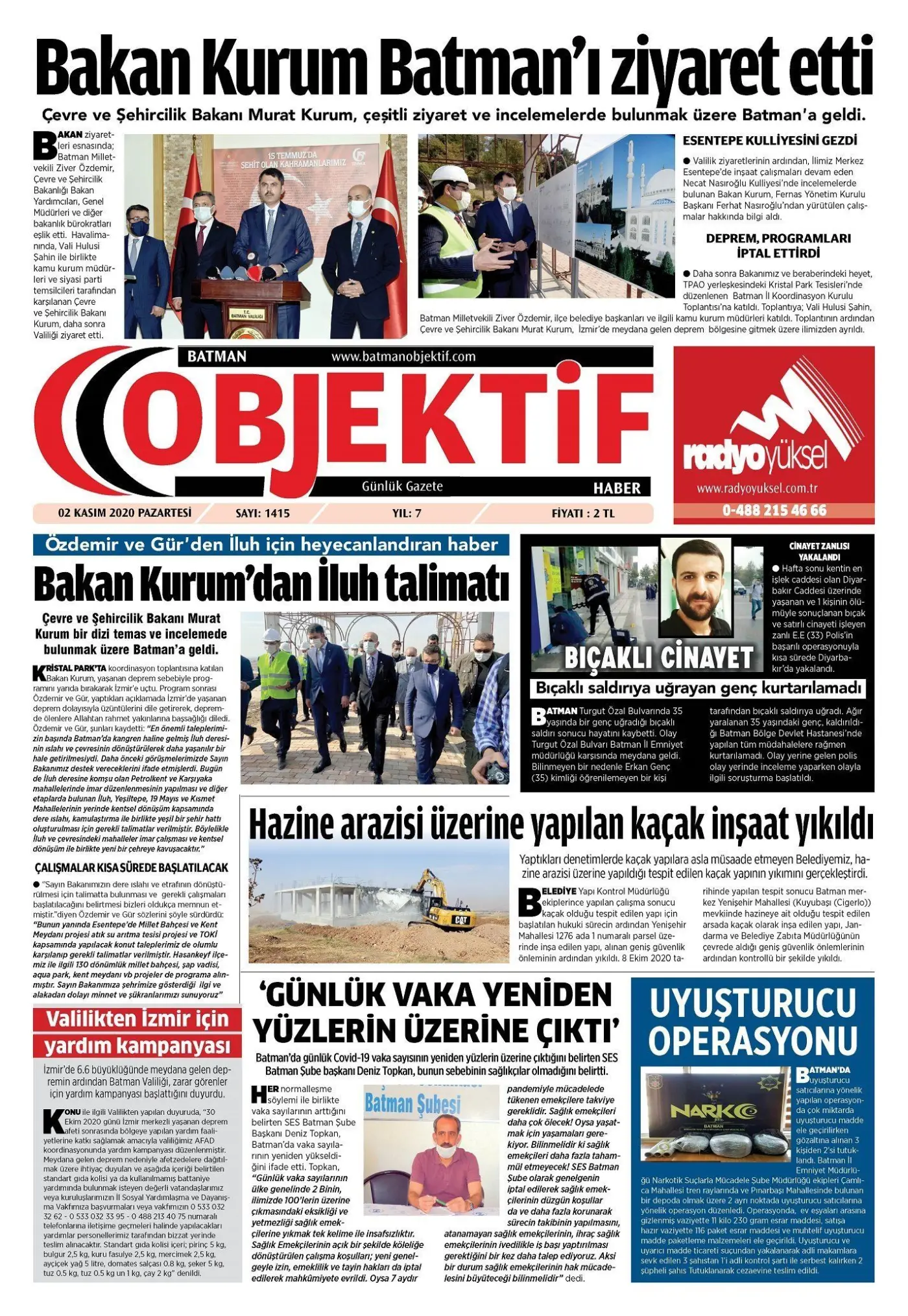 02.11.2020 tarihli sayı, 1. sayfa