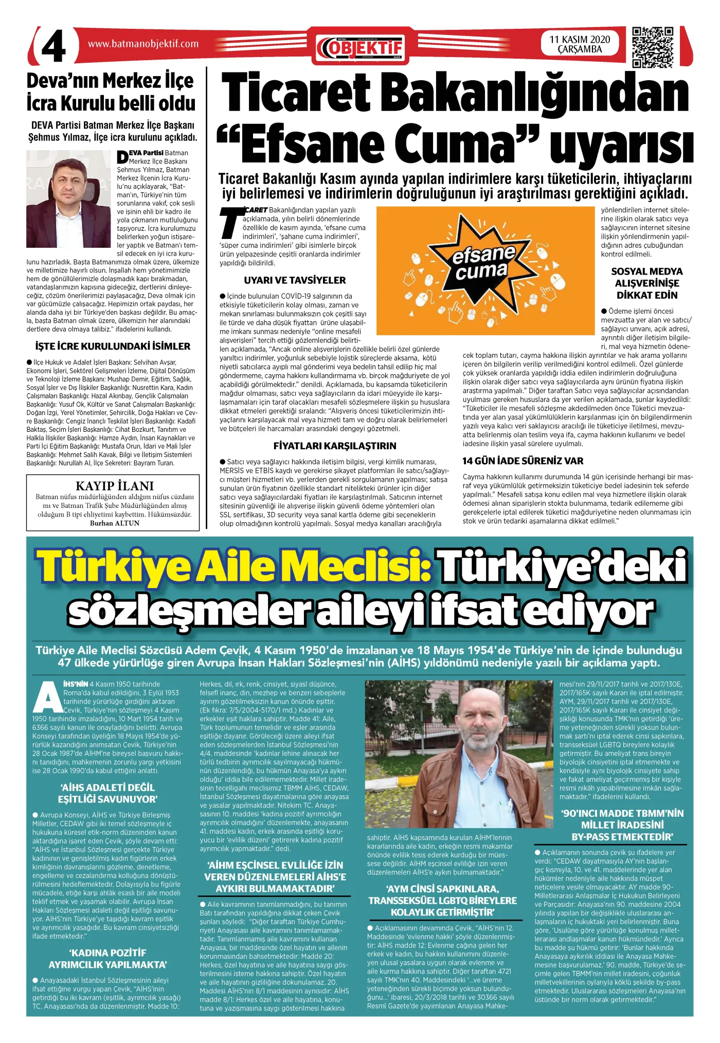 11.11.2020 tarihli sayı, 1. sayfa