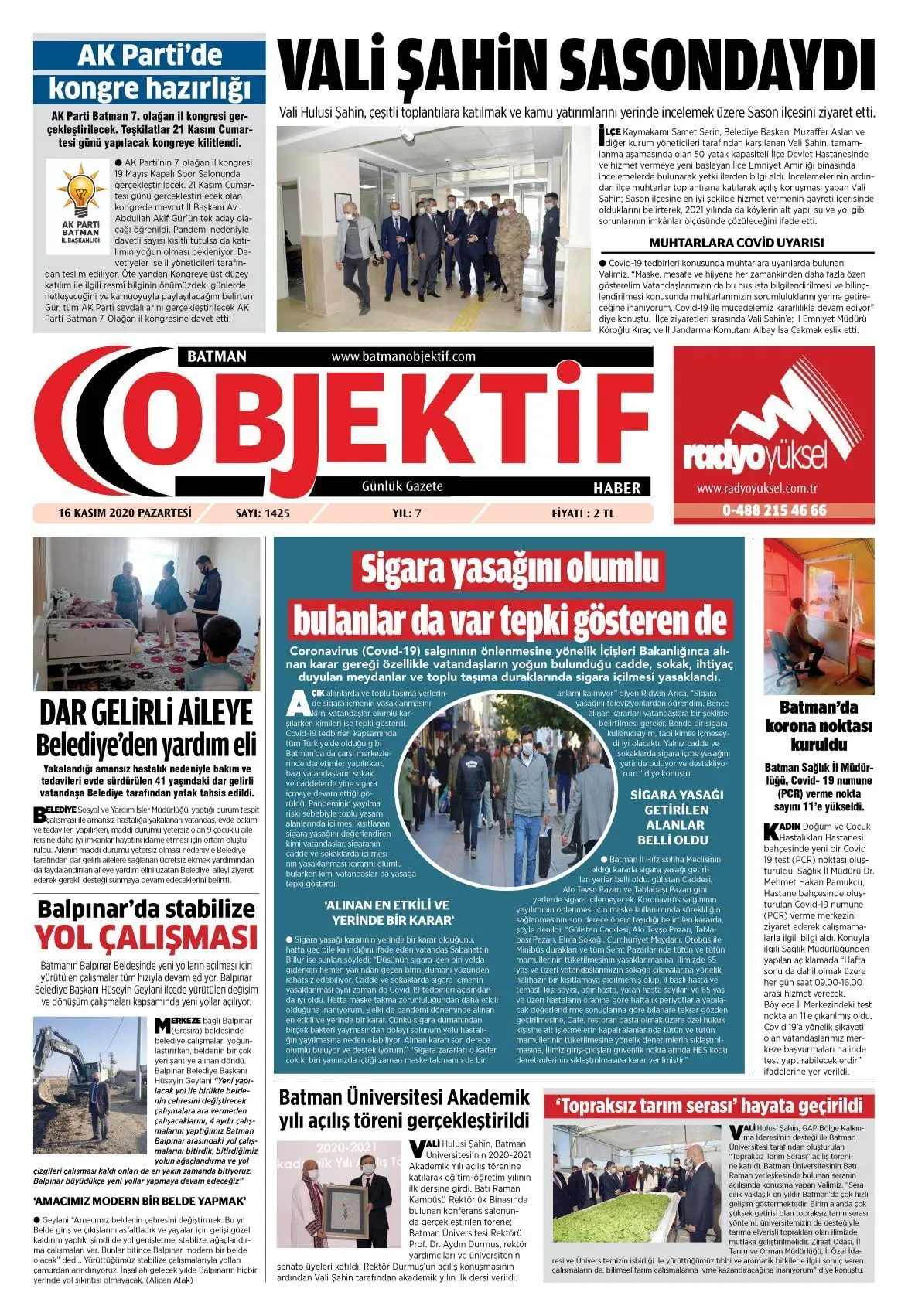 15.11.2020 tarihli sayı, 1. sayfa