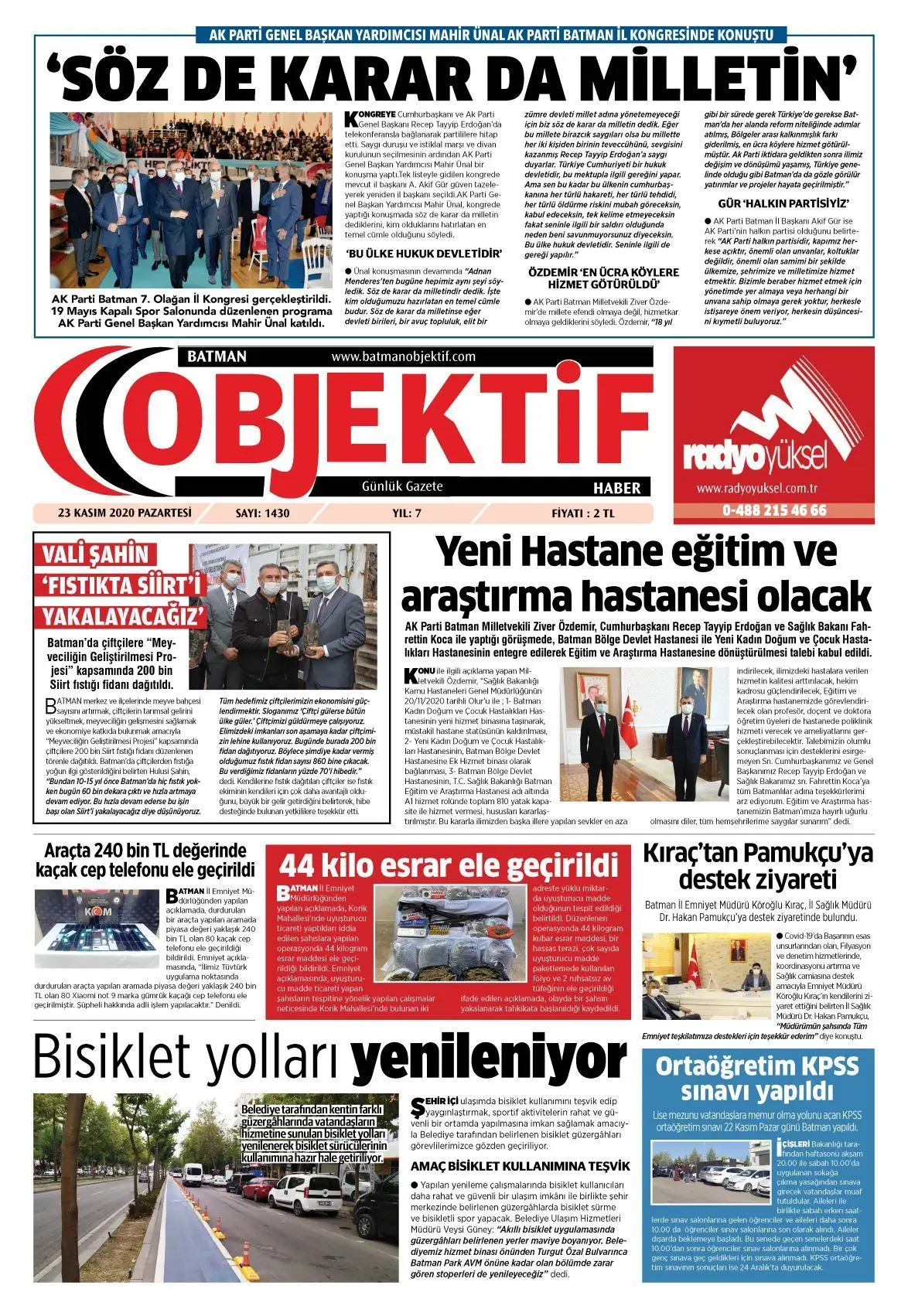23.11.2020 tarihli sayı, 1. sayfa