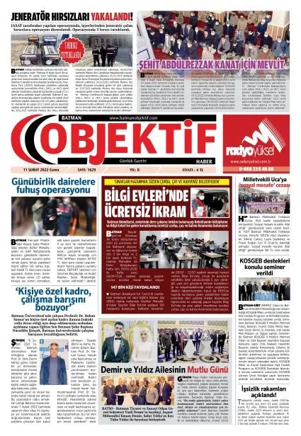 11.02.2022 tarihli sayı, 1. sayfa