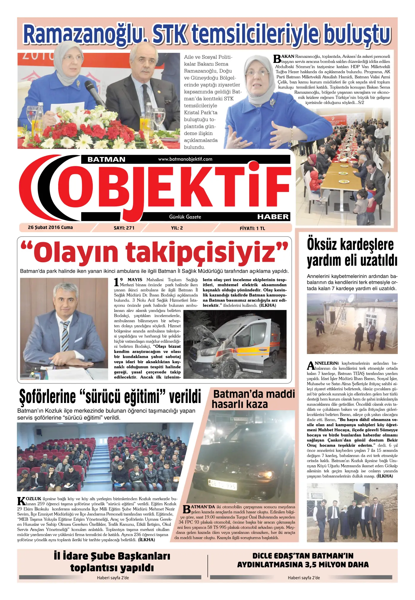 26.02.2016 tarihli sayı, 1. sayfa