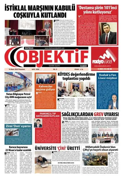 13.03.2022 tarihli sayı, 1. sayfa