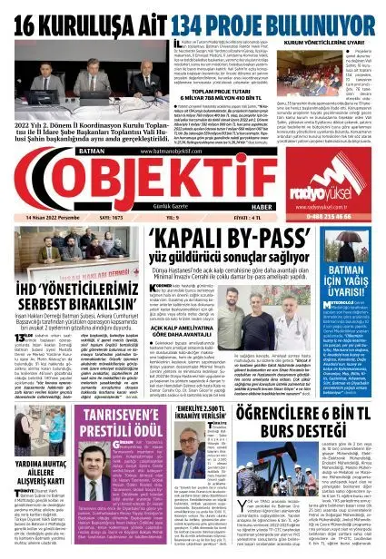 15.04.2022 tarihli sayı, 1. sayfa