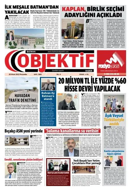 28.04.2022 tarihli sayı, 1. sayfa
