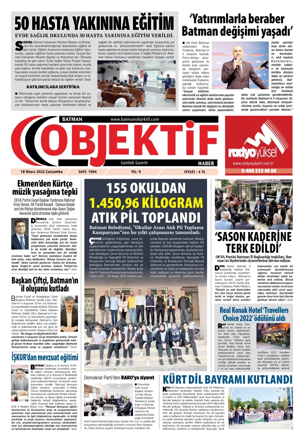 18.05.2022 tarihli sayı, 1. sayfa