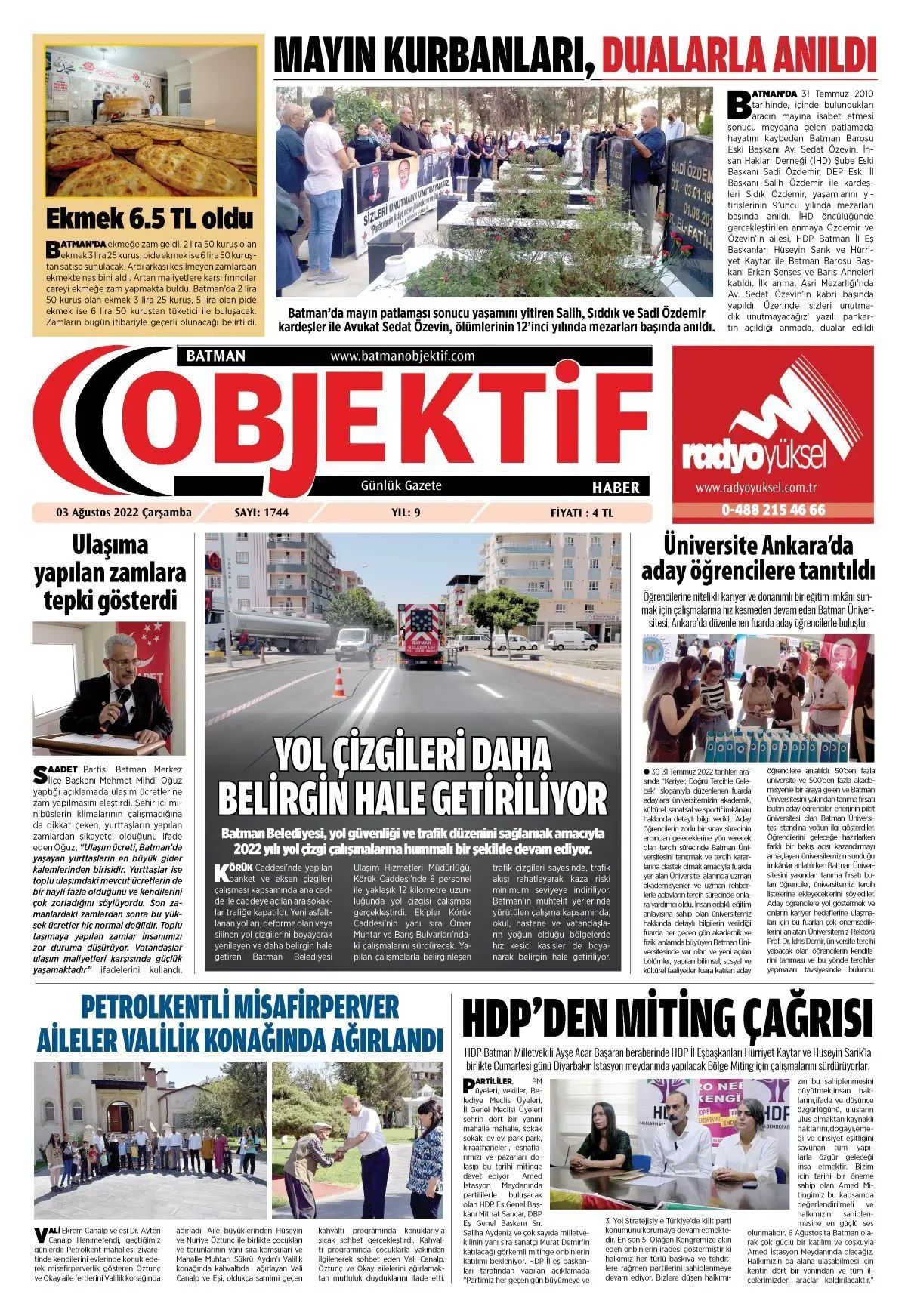 03.08.2022 tarihli sayı, 1. sayfa