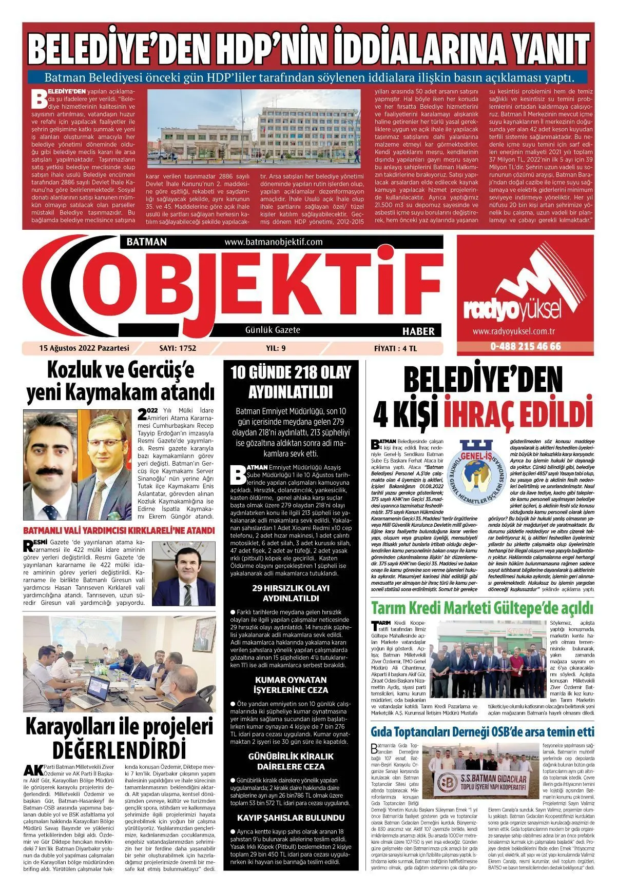 16.08.2022 tarihli sayı, 1. sayfa