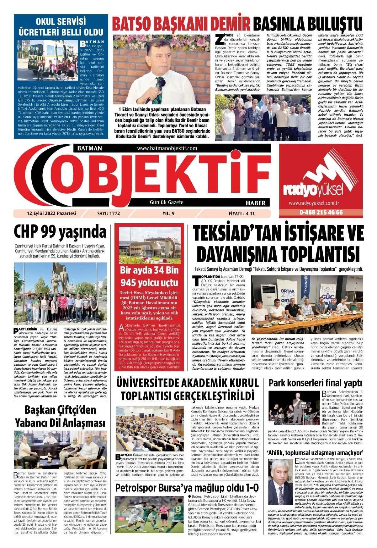 14.09.2022 tarihli sayı, 1. sayfa
