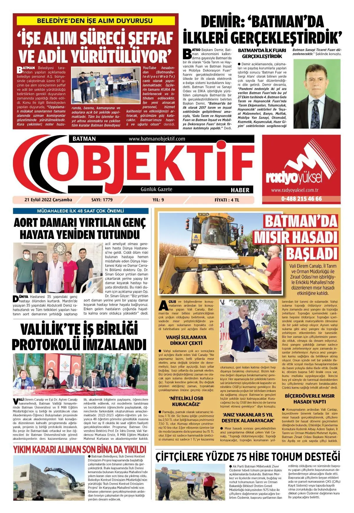 21.09.2022 tarihli sayı, 1. sayfa